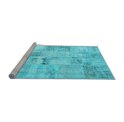 Sideview of Machine Washable Patchwork Light Blue Transitional Rug, wshcon1393lblu