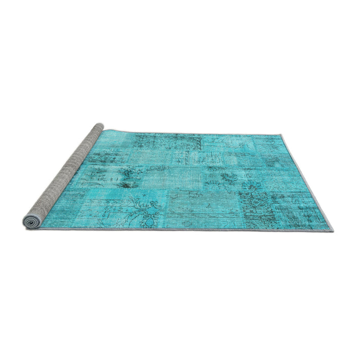 Sideview of Machine Washable Patchwork Light Blue Transitional Rug, wshcon1393lblu