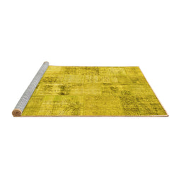 Sideview of Machine Washable Patchwork Yellow Transitional Rug, wshcon1393yw
