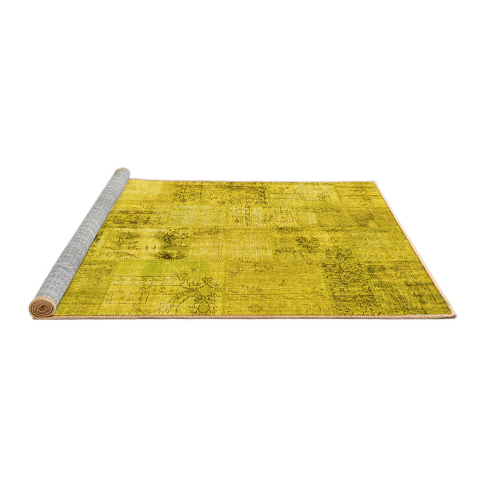 Sideview of Machine Washable Patchwork Yellow Transitional Rug, wshcon1393yw