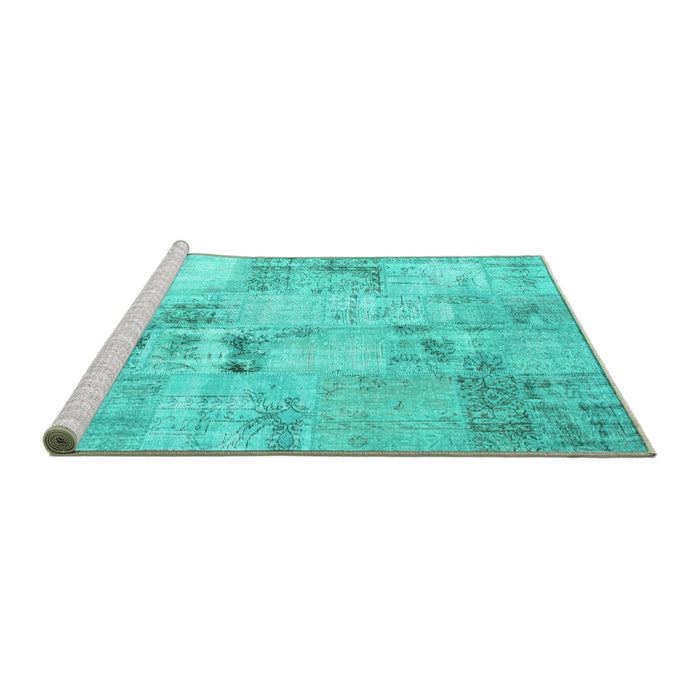 Sideview of Machine Washable Patchwork Turquoise Transitional Area Rugs, wshcon1393turq