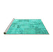 Sideview of Machine Washable Patchwork Turquoise Transitional Area Rugs, wshcon1393turq