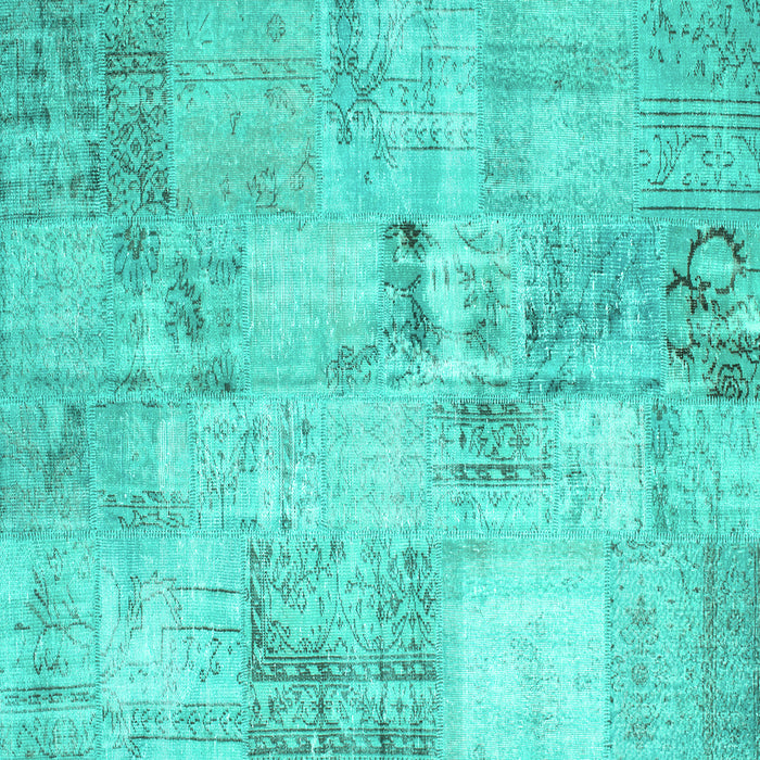 Square Machine Washable Patchwork Turquoise Transitional Area Rugs, wshcon1393turq