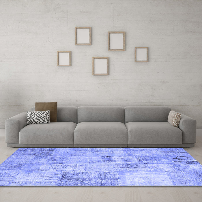 Machine Washable Patchwork Blue Transitional Rug in a Living Room, wshcon1393blu