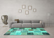 Machine Washable Patchwork Turquoise Transitional Area Rugs in a Living Room,, wshcon1394turq