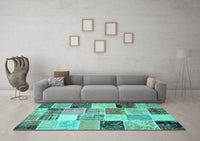 Machine Washable Patchwork Turquoise Transitional Rug, wshcon1394turq