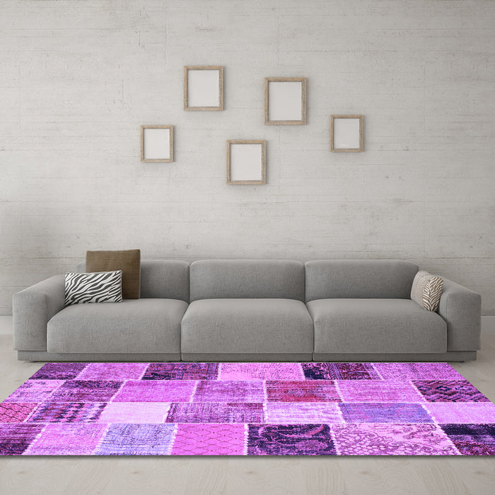 Machine Washable Patchwork Purple Transitional Area Rugs in a Living Room, wshcon1394pur