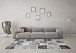 Machine Washable Patchwork Gray Transitional Rug in a Living Room,, wshcon1394gry