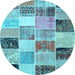 Round Patchwork Light Blue Transitional Rug, con1394lblu