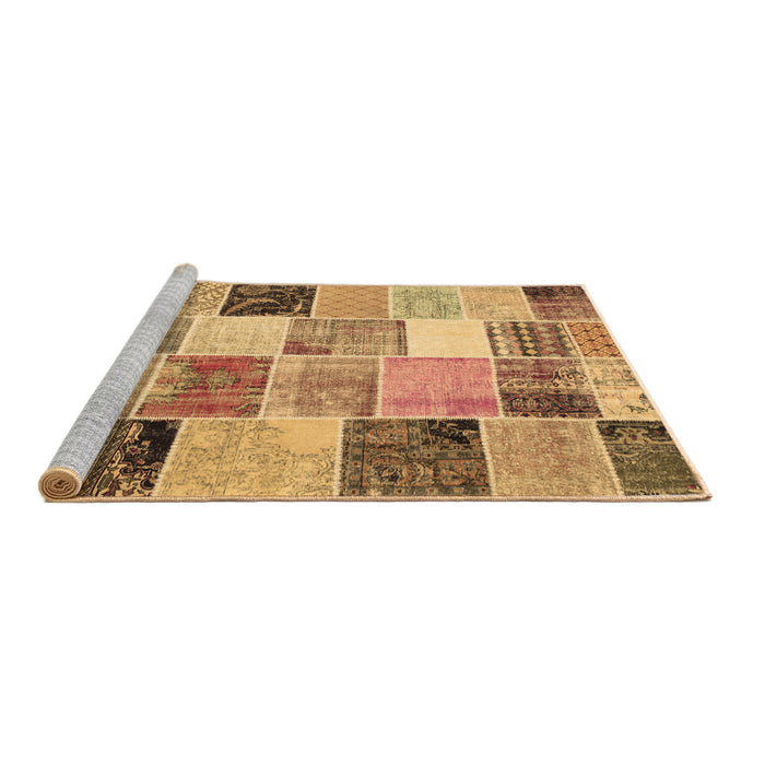 Sideview of Machine Washable Patchwork Brown Transitional Rug, wshcon1394brn