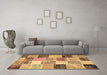 Machine Washable Patchwork Brown Transitional Rug in a Living Room,, wshcon1394brn