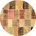 Round Machine Washable Patchwork Brown Transitional Rug, wshcon1394brn