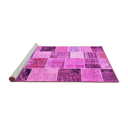 Sideview of Machine Washable Patchwork Pink Transitional Rug, wshcon1394pnk