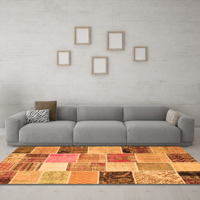 Machine Washable Patchwork Orange Transitional Area Rugs in a Living Room, wshcon1394org