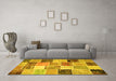 Machine Washable Patchwork Yellow Transitional Rug in a Living Room, wshcon1394yw