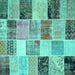 Square Machine Washable Patchwork Turquoise Transitional Area Rugs, wshcon1394turq