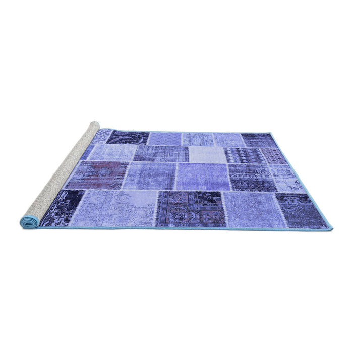 Sideview of Machine Washable Patchwork Blue Transitional Rug, wshcon1394blu