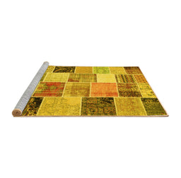 Sideview of Machine Washable Patchwork Yellow Transitional Rug, wshcon1394yw