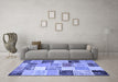 Machine Washable Patchwork Blue Transitional Rug in a Living Room, wshcon1394blu