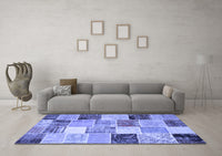 Machine Washable Patchwork Blue Transitional Rug, wshcon1394blu