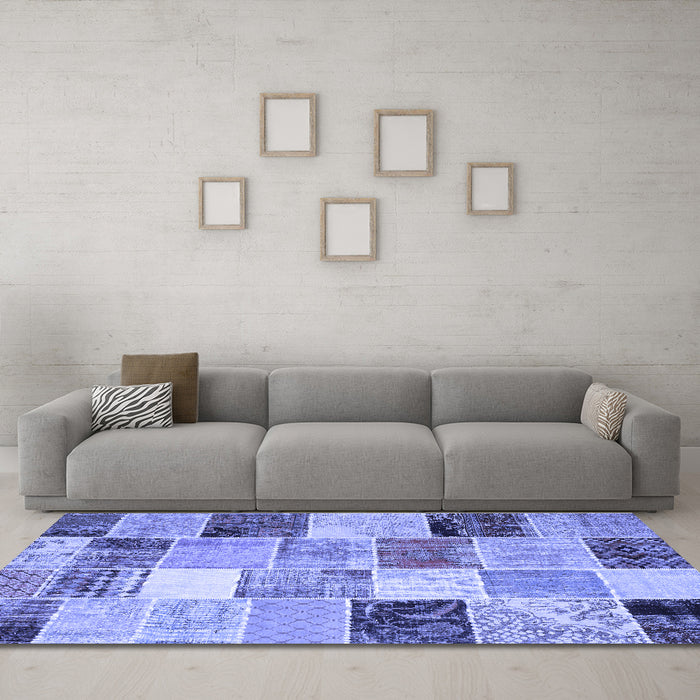 Machine Washable Patchwork Blue Transitional Rug in a Living Room, wshcon1394blu