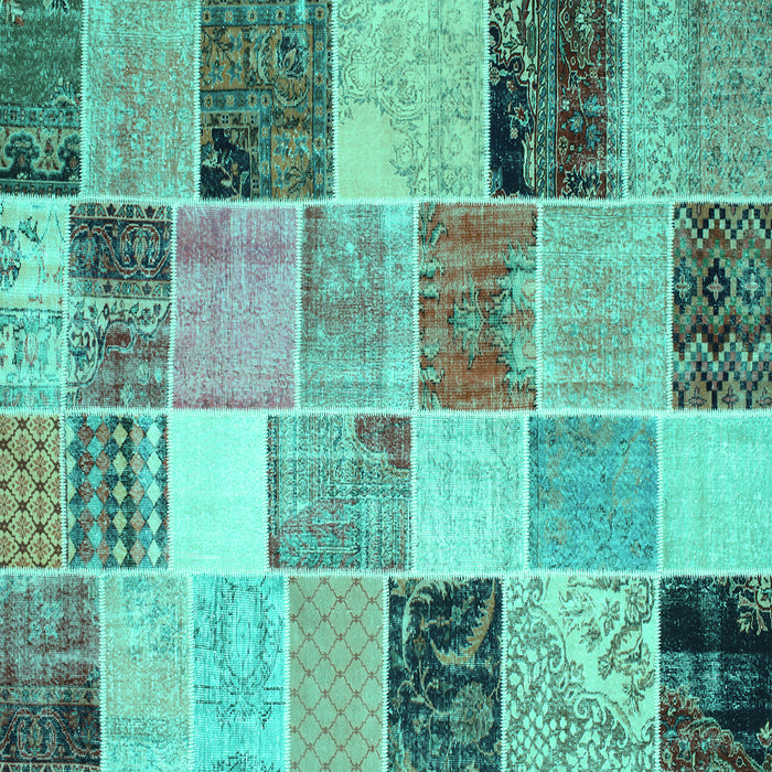 Square Patchwork Turquoise Transitional Rug, con1394turq