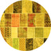 Round Machine Washable Patchwork Yellow Transitional Rug, wshcon1394yw