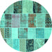 Round Machine Washable Patchwork Turquoise Transitional Area Rugs, wshcon1394turq