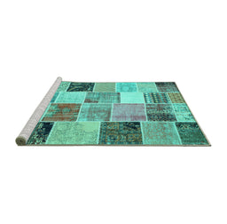 Sideview of Machine Washable Patchwork Turquoise Transitional Area Rugs, wshcon1394turq