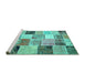 Sideview of Machine Washable Patchwork Turquoise Transitional Area Rugs, wshcon1394turq