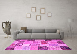Machine Washable Patchwork Pink Transitional Rug in a Living Room, wshcon1394pnk