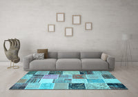 Machine Washable Patchwork Light Blue Transitional Rug, wshcon1394lblu