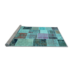 Sideview of Machine Washable Patchwork Light Blue Transitional Rug, wshcon1394lblu