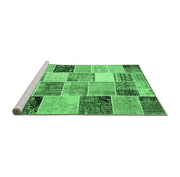 Sideview of Machine Washable Patchwork Emerald Green Transitional Area Rugs, wshcon1394emgrn