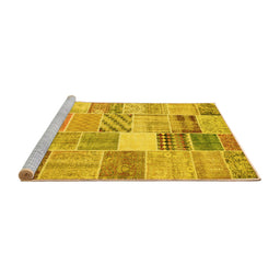 Sideview of Machine Washable Patchwork Yellow Transitional Rug, wshcon1395yw