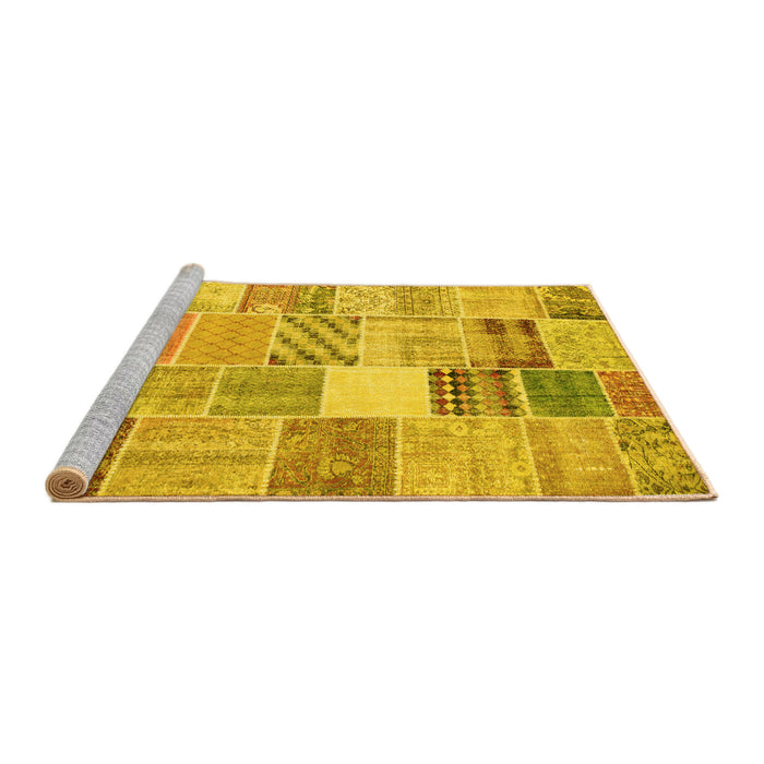Sideview of Machine Washable Patchwork Yellow Transitional Rug, wshcon1395yw