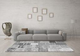 Machine Washable Patchwork Gray Transitional Rug in a Living Room,, wshcon1395gry