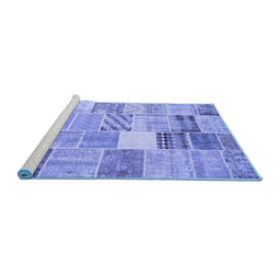 Sideview of Machine Washable Patchwork Blue Transitional Rug, wshcon1395blu
