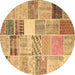 Round Patchwork Brown Transitional Rug, con1395brn