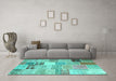 Machine Washable Patchwork Turquoise Transitional Area Rugs in a Living Room,, wshcon1395turq