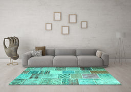 Machine Washable Patchwork Turquoise Transitional Area Rugs in a Living Room,, wshcon1395turq