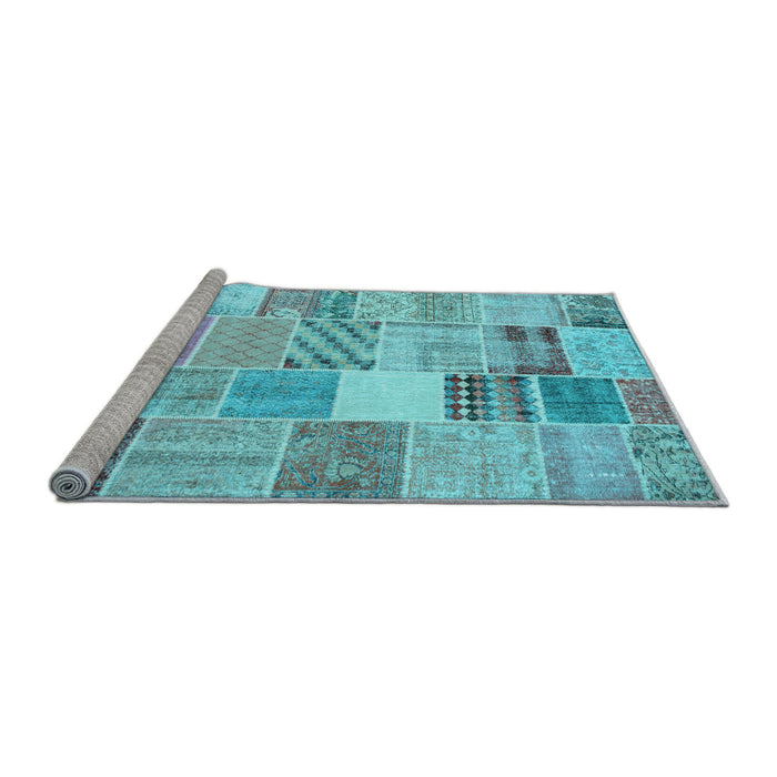 Sideview of Machine Washable Patchwork Light Blue Transitional Rug, wshcon1395lblu