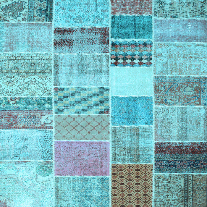 Square Machine Washable Patchwork Light Blue Transitional Rug, wshcon1395lblu