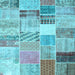 Square Machine Washable Patchwork Light Blue Transitional Rug, wshcon1395lblu