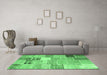 Machine Washable Patchwork Emerald Green Transitional Area Rugs in a Living Room,, wshcon1395emgrn