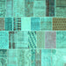 Square Machine Washable Patchwork Turquoise Transitional Area Rugs, wshcon1395turq