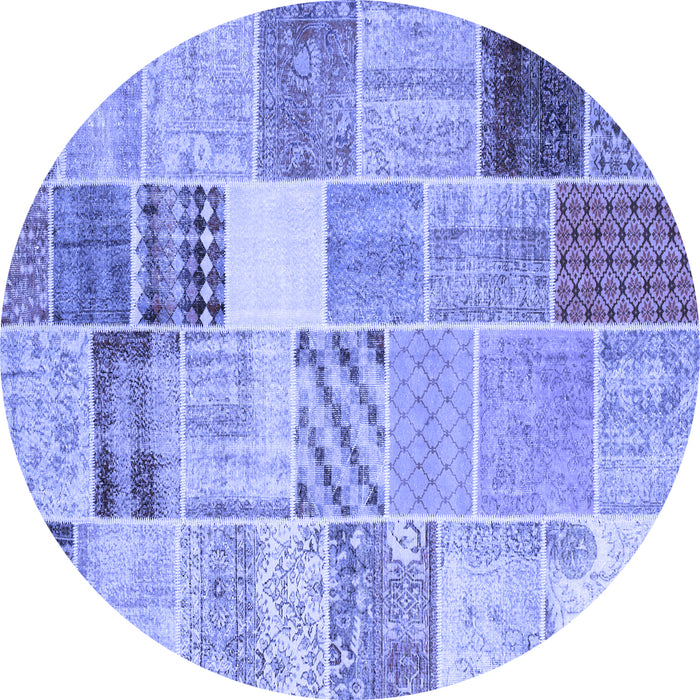 Round Patchwork Blue Transitional Rug, con1395blu