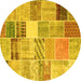 Round Machine Washable Patchwork Yellow Transitional Rug, wshcon1395yw