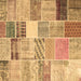 Square Machine Washable Patchwork Brown Transitional Rug, wshcon1395brn