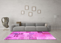 Machine Washable Patchwork Pink Transitional Rug in a Living Room, wshcon1395pnk